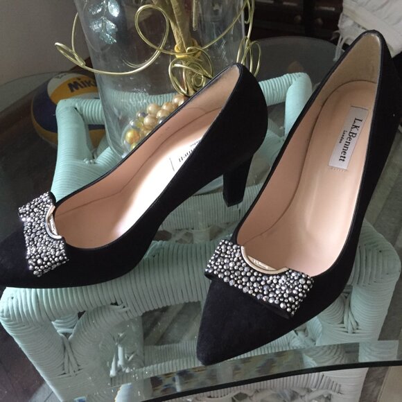 LK Bennett Black Heels with Embellished Bow - Picture 2 of 7